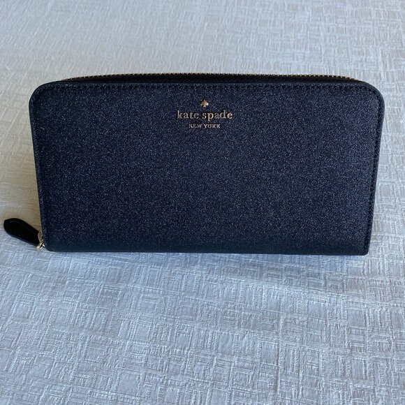 Kate Spade Tinsel Glitter Large Wallet Black - Picture 1 of 8
